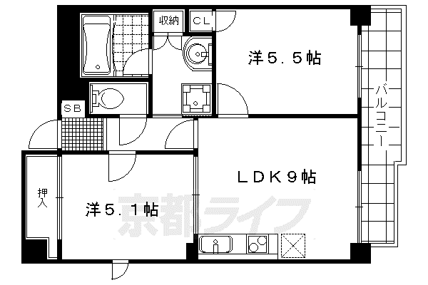 阪急電鉄京都線 西院駅(阪急) 徒歩10分 6階建 築17年(2LDK/3階)の間取り写真