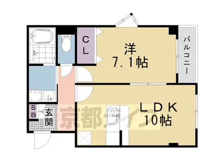 阪急電鉄京都線 西院駅(阪急) 徒歩10分 2階建 築16年(1LDK/2階)の間取り写真
