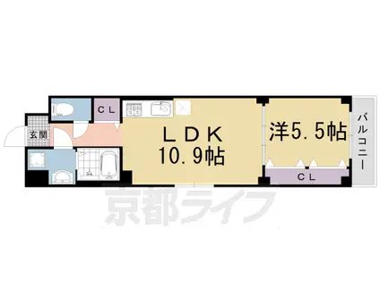 山陰本線 丹波口駅 徒歩10分 3階建 築4年(1LDK/1階)の間取り写真