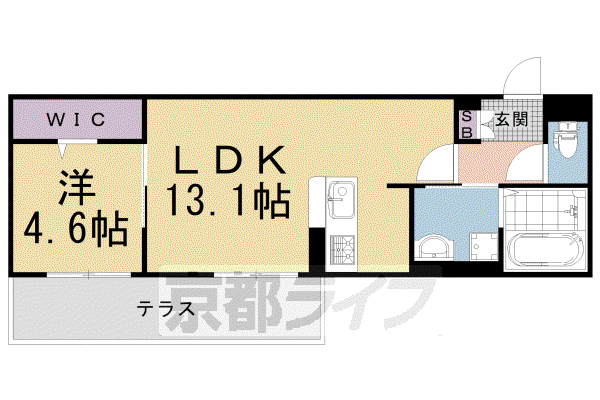 阪急電鉄京都線 西院駅(阪急) 徒歩7分 3階建 築4年(1LDK/1階)の間取り写真