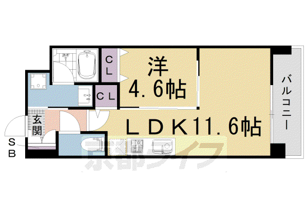 山陰本線 二条駅 徒歩3分 4階建 築4年(1LDK/3階)の間取り写真