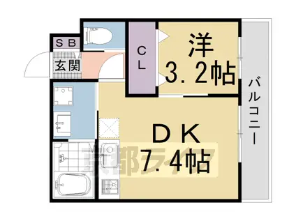 京都市東西線 太秦天神川駅 徒歩10分 3階建 築4年(1DK/3階)の間取り写真