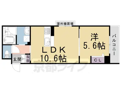 山陰本線 二条駅 徒歩9分 3階建 築4年(1LDK/2階)の間取り写真