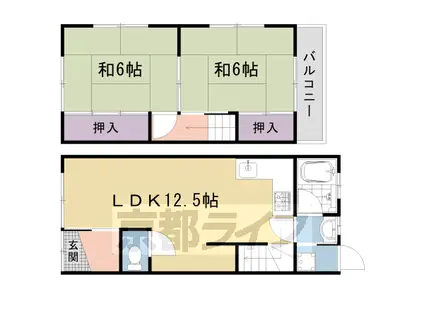 山陰本線 嵯峨嵐山駅 徒歩9分 2階建 築34年(2LDK)の間取り写真