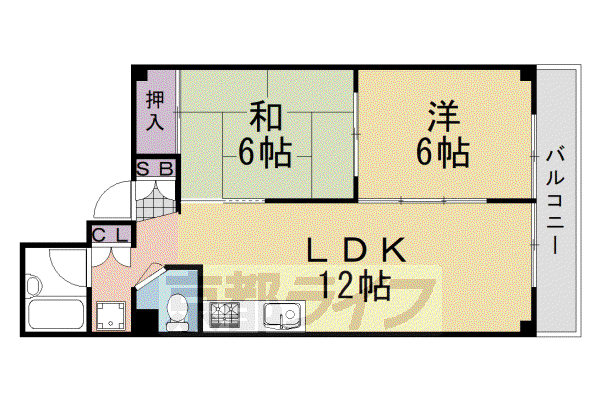 阪急電鉄嵐山線 嵐山駅(阪急) 徒歩5分 3階建 築32年(2LDK/2階)の間取り写真