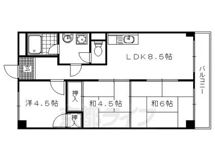 阪急電鉄京都線 桂駅 徒歩5分 4階建 築46年(3DK/4階)の間取り写真