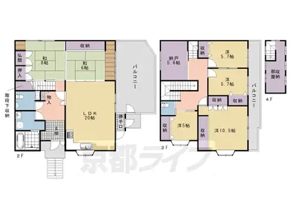 阪急電鉄嵐山線 松尾大社駅 徒歩9分 4階建 築27年(6SLDK)の間取り写真