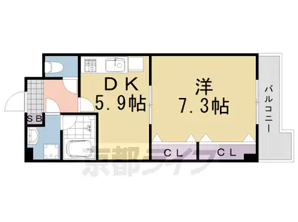 阪急電鉄京都線 洛西口駅 徒歩45分 4階建 築18年(1DK/2階)の間取り写真