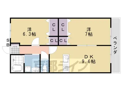 阪急電鉄京都線 桂駅 徒歩14分 2階建 築17年(2DK/1階)の間取り写真