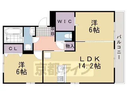 阪急電鉄嵐山線 上桂駅 徒歩10分 3階建 築17年(2LDK/1階)の間取り写真