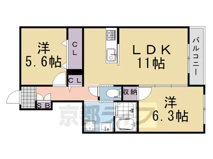阪急電鉄京都線 桂駅 徒歩7分 3階建 築8年(2LDK/1階)の間取り写真