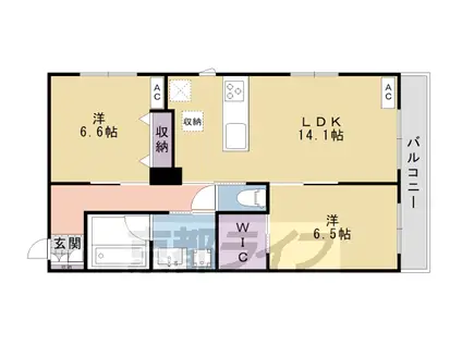 阪急電鉄嵐山線 上桂駅 徒歩7分 2階建 築8年(2LDK/1階)の間取り写真