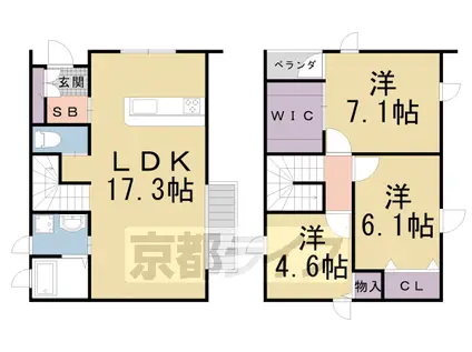 東海道本線 桂川駅(京都) 徒歩10分 2階建 築7年(3LDK)の間取り写真