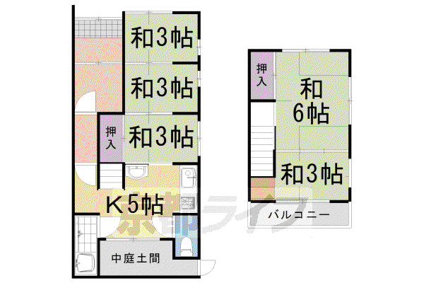 阪急電鉄京都線 桂駅 徒歩6分 2階建 築65年(5K)の間取り写真