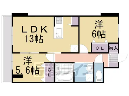 東海道本線 桂川駅(京都) 徒歩7分 7階建 築6年(2LDK/7階)の間取り写真