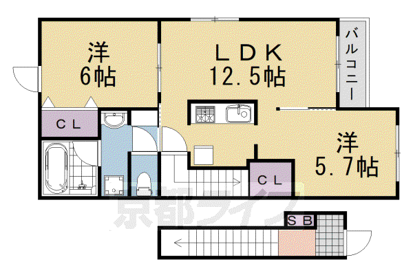雅 参番館(2LDK/2階)の間取り写真