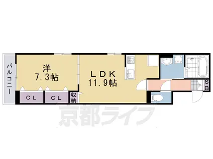 東海道本線 桂川駅(京都) 徒歩10分 3階建 築6年(1LDK/1階)の間取り写真