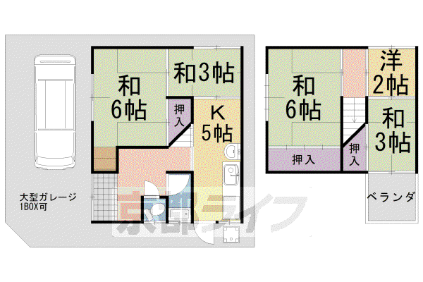 阪急電鉄嵐山線 上桂駅 徒歩10分 2階建 築62年(5DK)の間取り写真