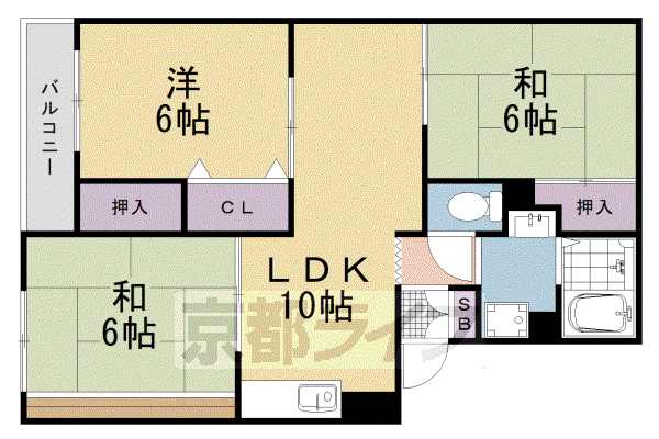 阪急電鉄京都線 上牧駅(大阪) 徒歩7分 3階建 築31年(3LDK/2階)の間取り写真