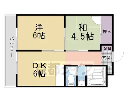 近鉄京都線 桃山御陵前駅 徒歩7分 9階建 築52年(2DK/1階)の間取り写真