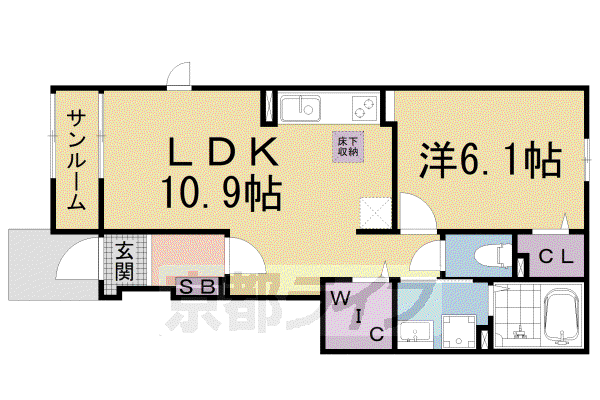 京都市東西線 東野駅(京都) 徒歩10分 2階建 築5年(1LDK/1階)の間取り写真