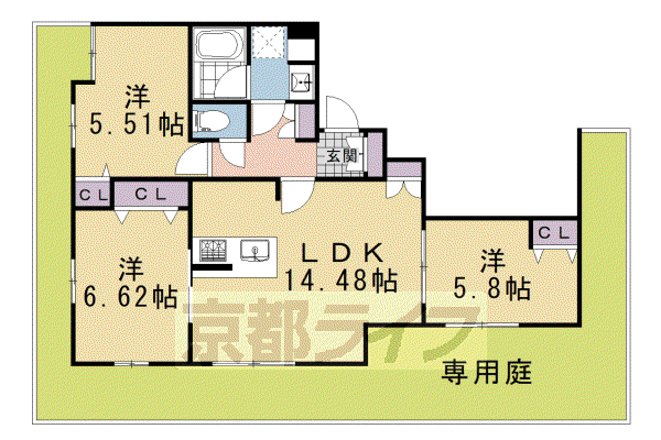 京都市烏丸線 鞍馬口駅 徒歩4分 5階建 築7年(3LDK/1階)の間取り写真