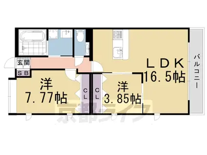 京都市烏丸線 今出川駅 徒歩14分 3階建 築4年(2LDK/3階)の間取り写真