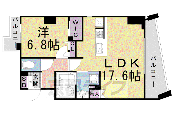 京阪電気鉄道鴨東線 神宮丸太町駅 徒歩5分 5階建 築4年(1LDK/2階)の間取り写真