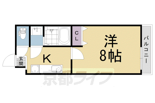京阪電気鉄道京阪線 丹波橋駅 徒歩2分 3階建 築5年(1K/2階)の間取り写真