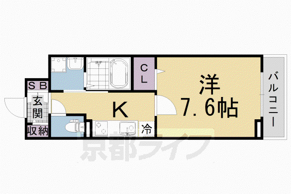 京都市烏丸線 くいな橋駅 徒歩6分 5階建 築4年(1K/4階)の間取り写真