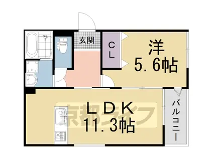 京阪電気鉄道京阪線 淀駅 徒歩3分 3階建 築4年(1LDK/3階)の間取り写真