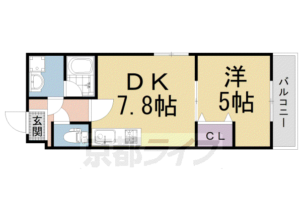 京阪電気鉄道京阪線 伏見桃山駅 徒歩4分 5階建 築4年(1DK/5階)の間取り写真