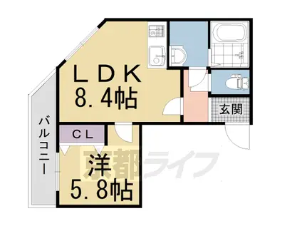 京阪電気鉄道京阪線 伏見桃山駅 徒歩8分 3階建 築4年(1LDK/2階)の間取り写真