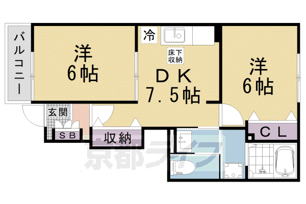 アルモニー比叡(2DK/1階)の間取り写真
