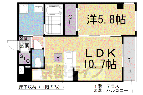京都市東西線 東野駅(京都) 徒歩16分 3階建 築4年(1LDK/1階)の間取り写真