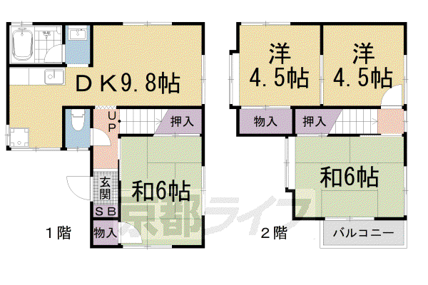 京都市東西線 椥辻駅 徒歩18分 2階建 築43年(4DK)の間取り写真