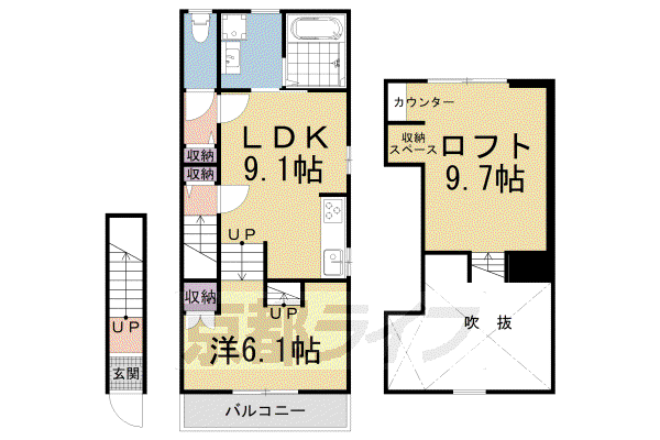 京都市東西線 山科駅 徒歩6分 2階建 築4年(1SLDK/2階)の間取り写真