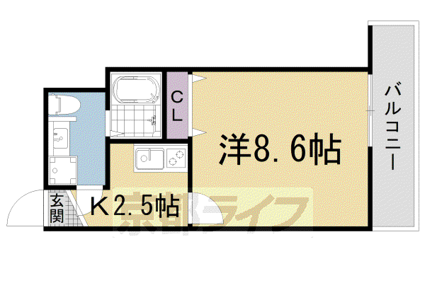 京都市東西線 山科駅 徒歩5分 3階建 築4年(1K/2階)の間取り写真