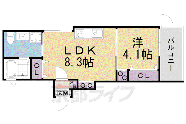 京都市東西線 山科駅 徒歩5分 3階建 築4年(1LDK/1階)の間取り写真