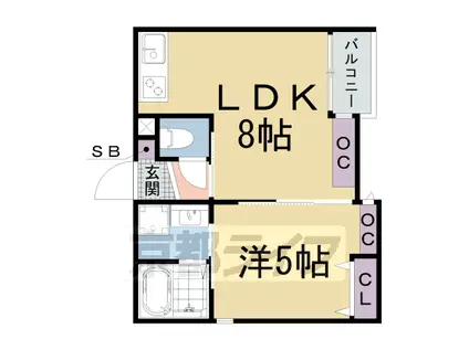 京都市東西線 山科駅 徒歩5分 3階建 築4年(1LDK/2階)の間取り写真