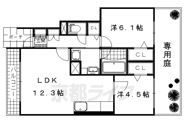 奈良線 桃山駅 徒歩7分 2階建 築6年(2LDK/1階)の間取り写真