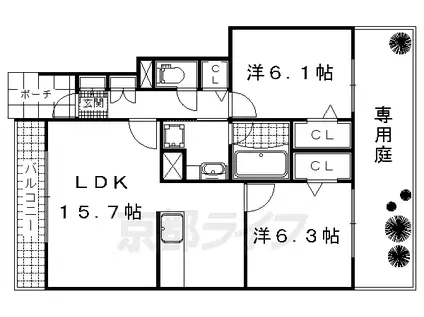 奈良線 桃山駅 徒歩7分 2階建 築6年(2LDK/1階)の間取り写真