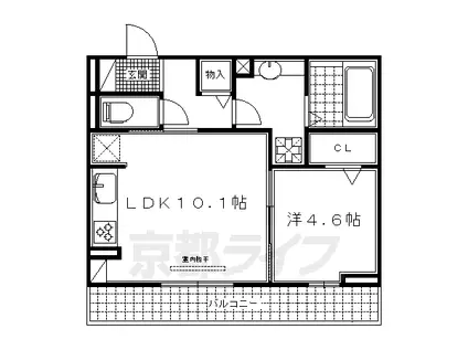 近鉄京都線 伏見駅(京都) 徒歩10分 3階建 築6年(1LDK/2階)の間取り写真