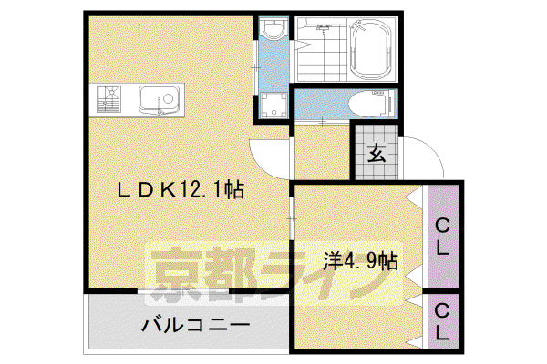 京都府京都市伏見区 3階建 築6年(1LDK/2階)の間取り写真