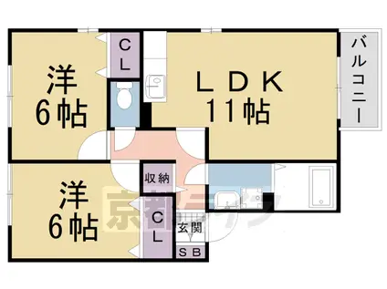 京阪電気鉄道宇治線 六地蔵駅(京阪) 徒歩4分 2階建 築18年(2LDK/1階)の間取り写真