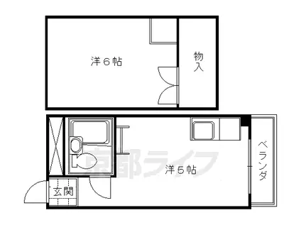 奈良線 稲荷駅 徒歩1分 3階建 築38年(1K/2階)の間取り写真
