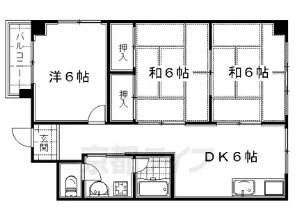 京阪電気鉄道宇治線 桃山南口駅 徒歩9分 6階建 築46年(3DK/4階)の間取り写真