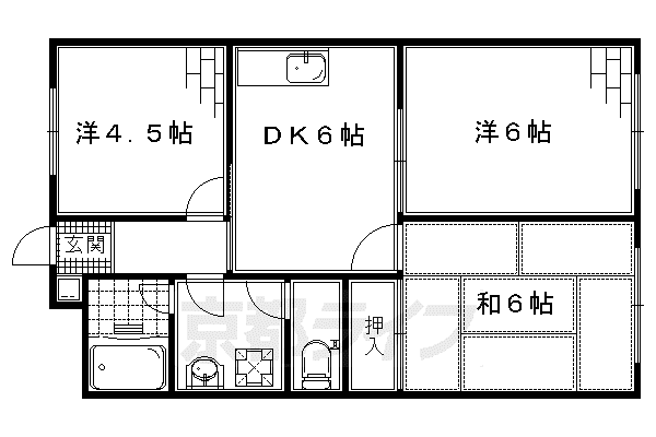 京阪電気鉄道京阪線 中書島駅 徒歩29分 3階建 築39年(3DK/2階)の間取り写真