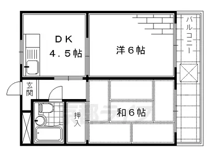 京阪電気鉄道京阪線 伏見桃山駅 徒歩30分 3階建 築41年(2DK/3階)の間取り写真
