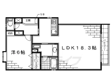 近鉄京都線 近鉄丹波橋駅 徒歩5分 2階建 築17年(1LDK/1階)の間取り写真